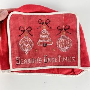 Vintage Christmas Cloth Hand stitched Toaster Cover Seasons Greetings Ornaments